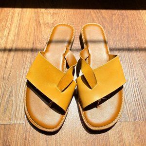 Shoes; Sandels, Tan&Yellow, Leather
